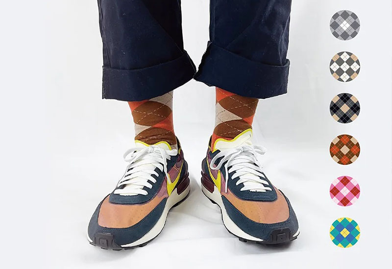 經典菱格紋-咖啡橘 厚襪款(2種尺寸) 